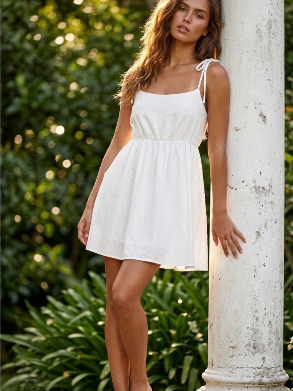 SHOW ME YOUR MUMU Gretchen Dress – White Linen Blend Tie Strap Mini Dress. NWT